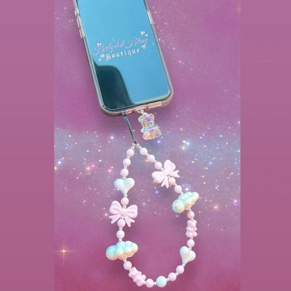 Phone Strap Lanyard ✨☁️ Luxury cloud ribbons hearts beaded shiny luxe y2k kawaii - Picture 11 of 17